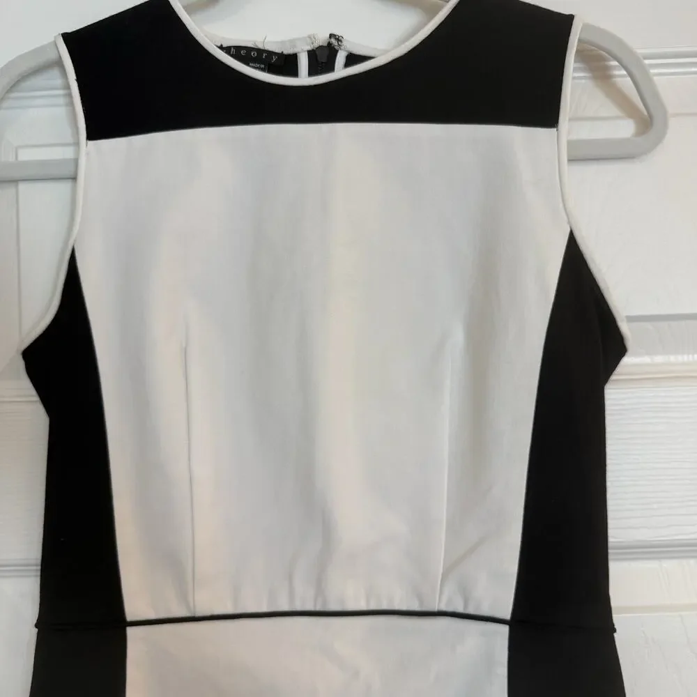 Theory Nyasha Dress Sz 6 Black/White Stretch Wool Career Piece Minimalist Office - Picture 3 of 12